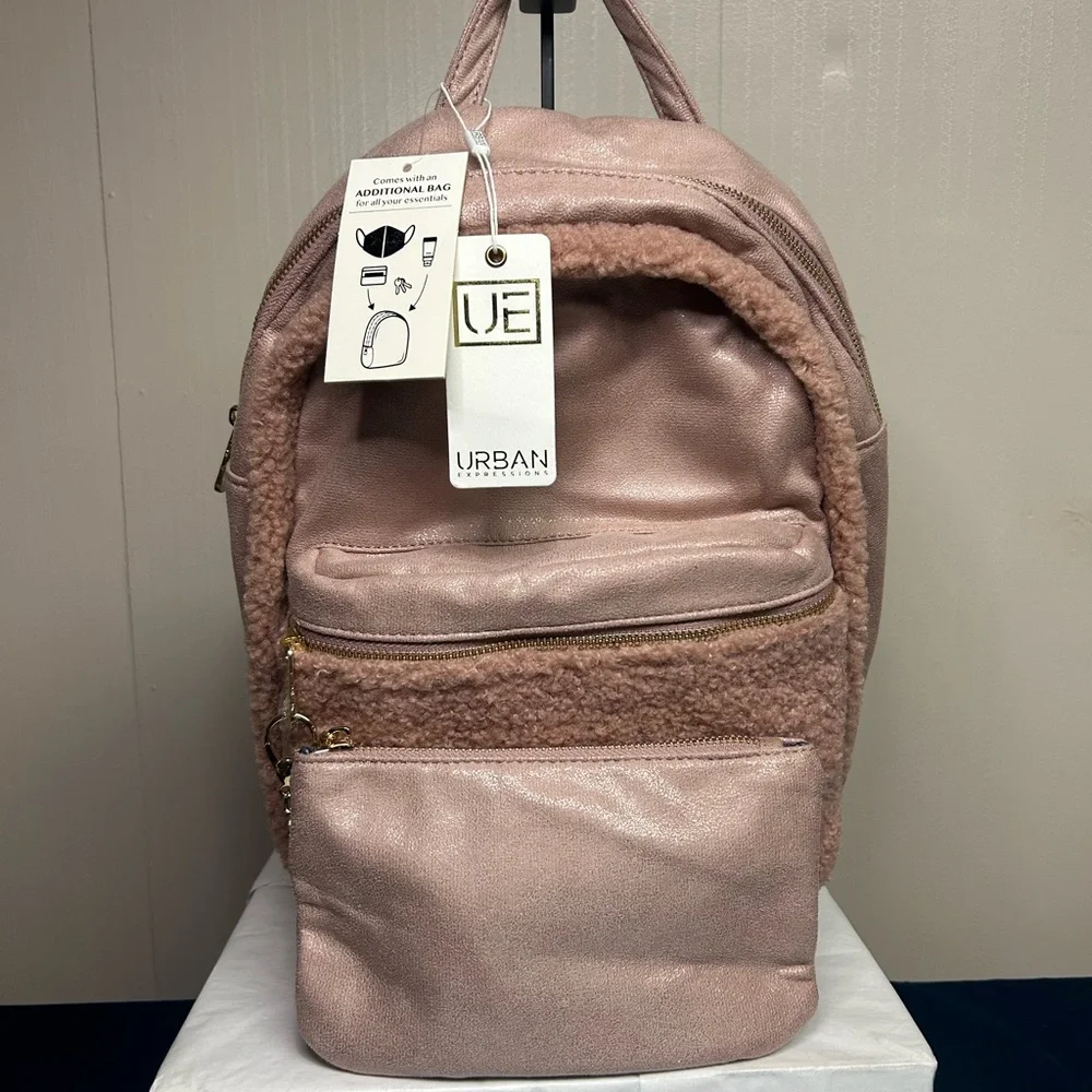 Urban Expressions Metalic Blush Sherpa Backpack and pouch set